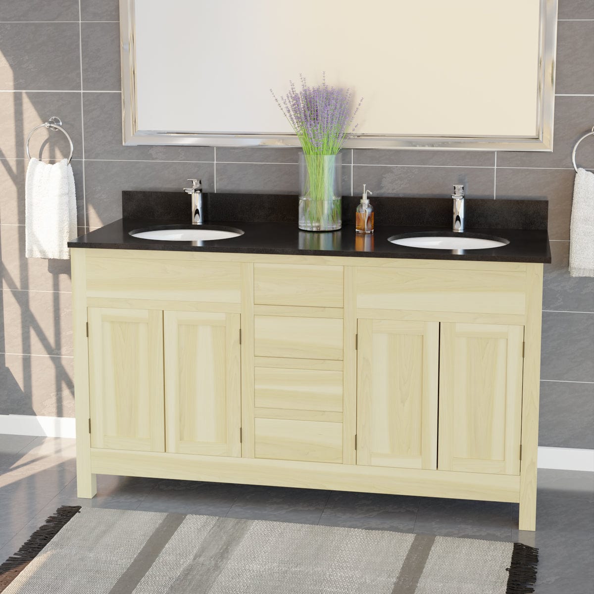 72 Unpainted Shaker Style Poplar Wood Double Vanity for Vessel Sink 