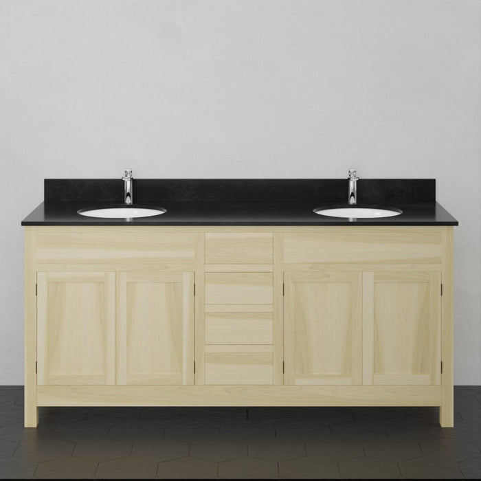 72 Unpainted Shaker Style Poplar Wood Double Vanity for Vessel Sink 