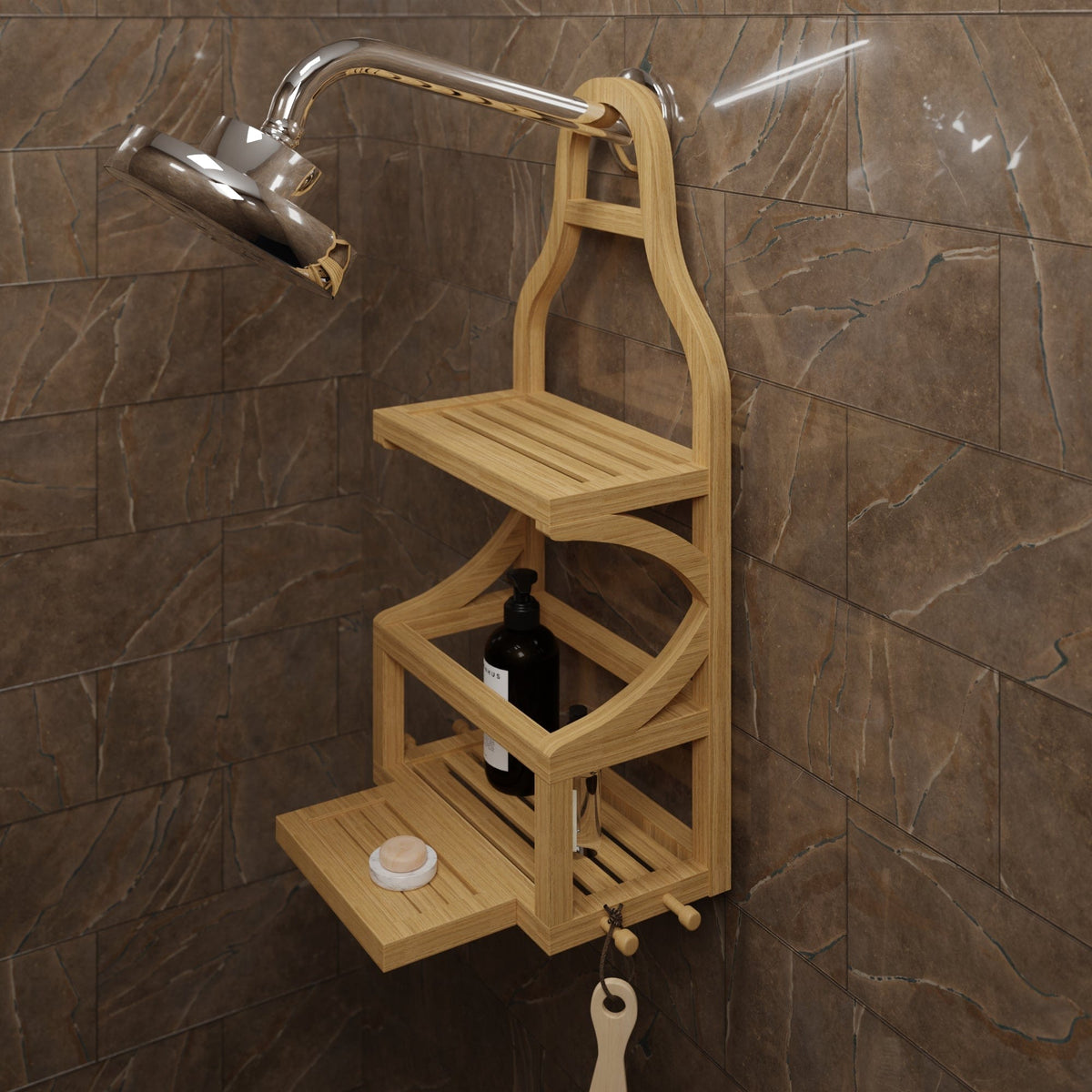 Teak Shower Caddy, Shower Organizer for Bathroom, Non Slip, Indoor
