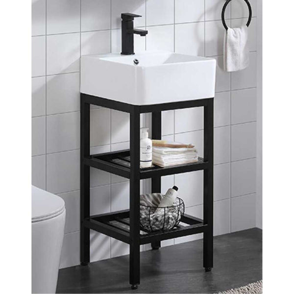 36 Valmora Black Vitreous China Console Bathroom Sink with Black Powd