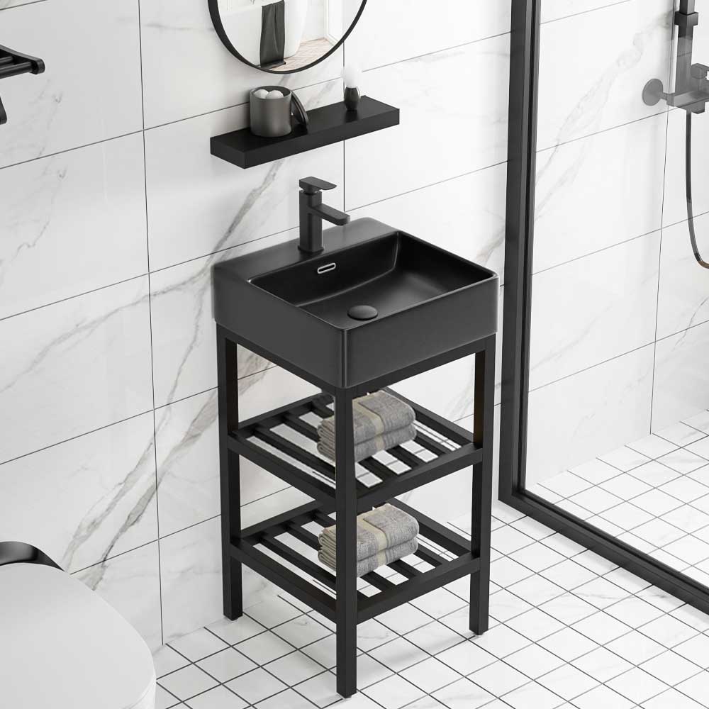 36 Valmora Black Vitreous China Console Bathroom Sink with Black Powd