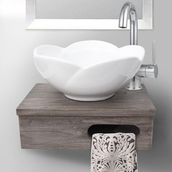 30 Thanesta Teak Wall-Mount Double Vessel Sink Vanity with Shelf - Da