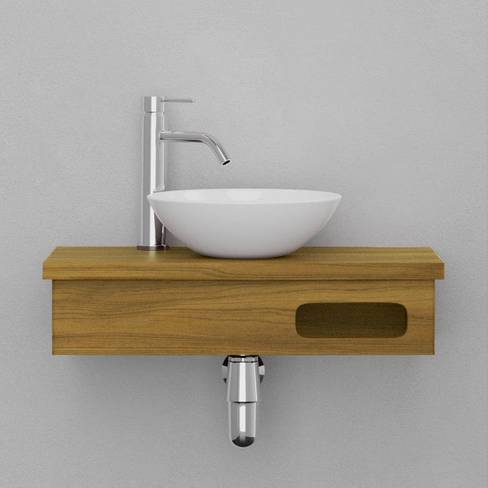 30 Thanesta Teak Wall-Mount Double Vessel Sink Vanity with Shelf - Da