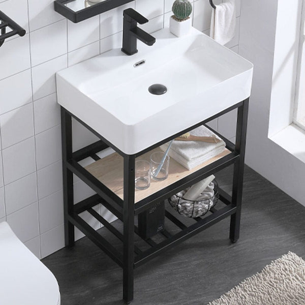 36 Valmora Black Vitreous China Console Bathroom Sink with Black Powd