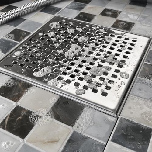 Bostingner Square Shower Drain with Flange,Quadrato Pattern Grate Remo